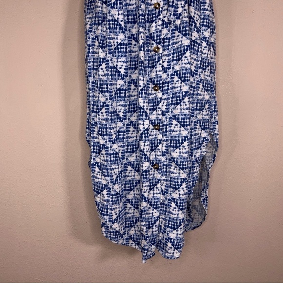 SMALL SONOMA BLUE WHITE BELTED DRESS SHORT SLEEVE MIDI LENGTH RAYON COASTAL - Picture 2 of 14